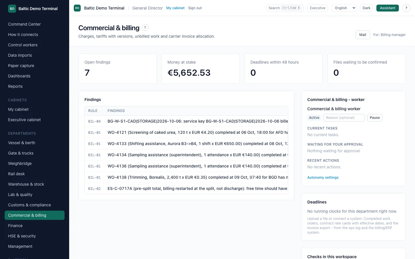 Commercial and billing workspace