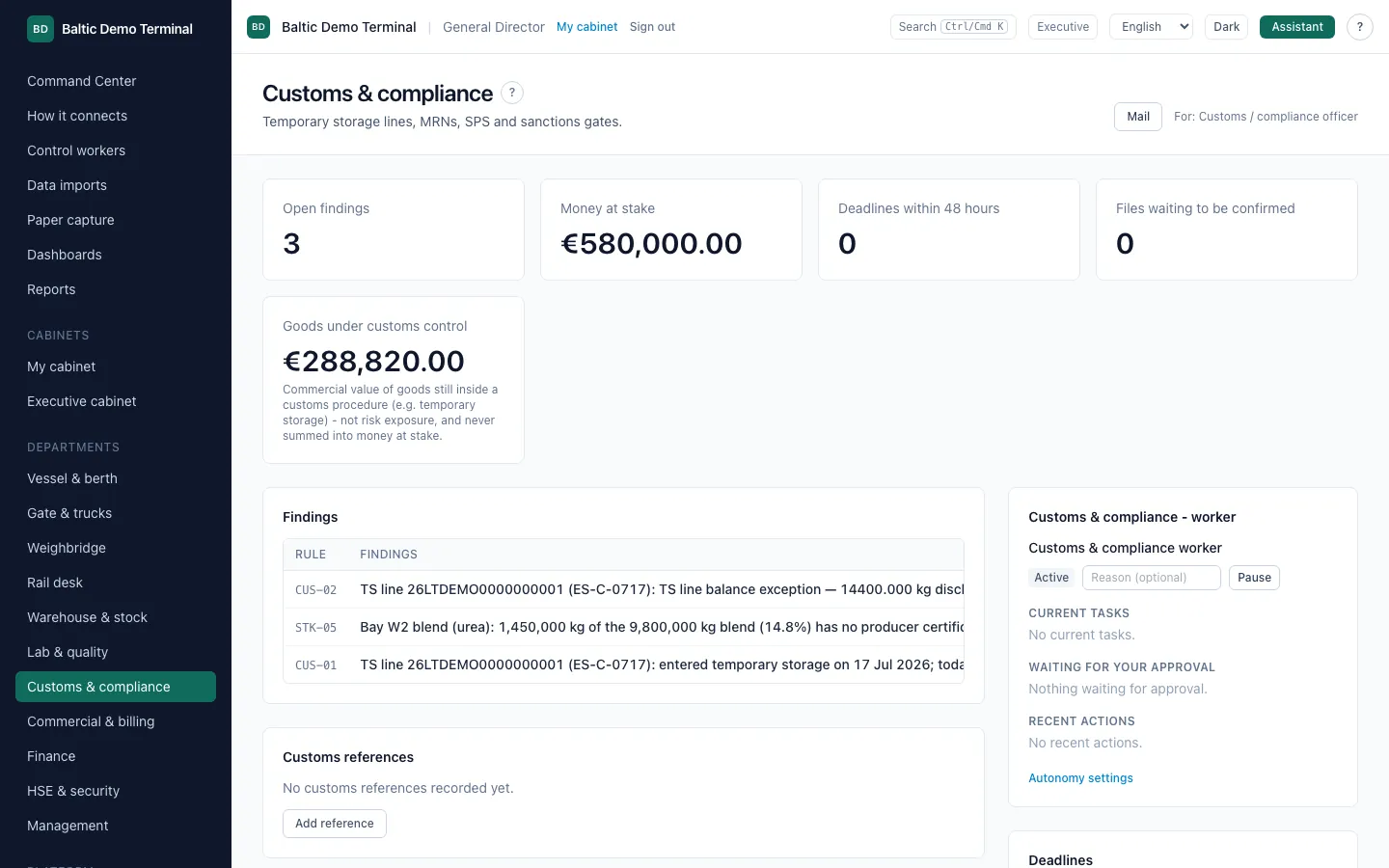 Customs and compliance workspace