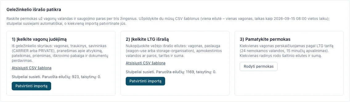 Geležinkelio ataskaitos auditas: abu CSV failai įkelti ir suporuoti
